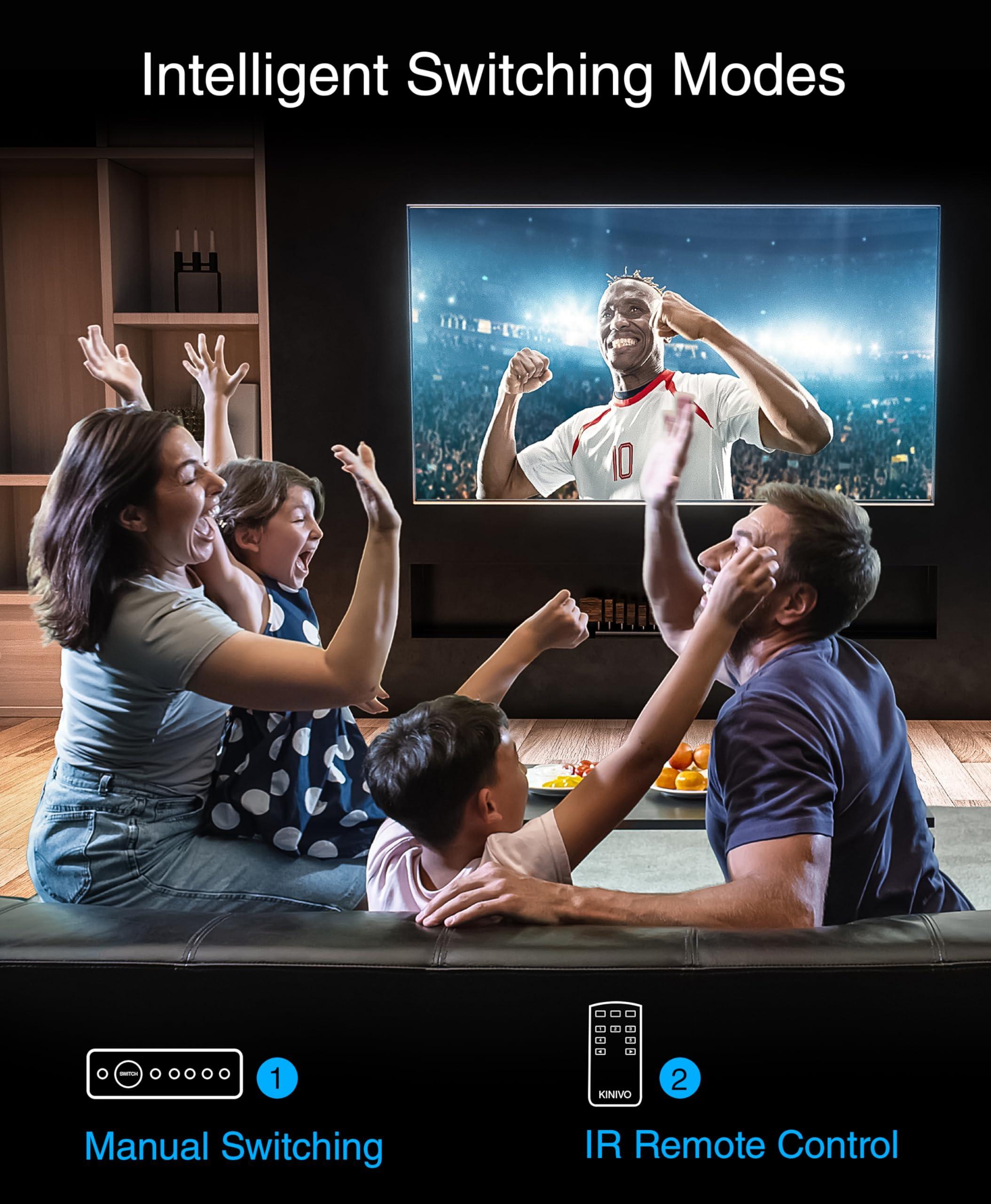 Kinivo Kinivo HDMI Switch with Audio Extractor 560BNT (5 in 1 Out Hub, Toslink Optical Audio Port, SPDIF, 4K 60Hz Switcher, 18Gbps, IR Remote) - Compatible with Gaming Console, Cable TV, PC, Dolby Digital