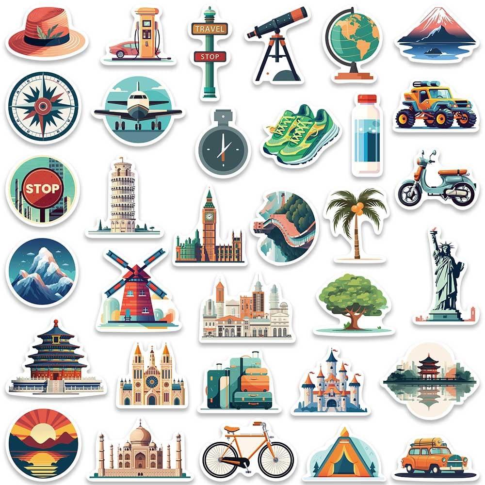 Lemorni World Travel City Stickers for Luggage, 65Pcs Waterproof Vinyl Travel Stickers Pack for Water Bottle, Laptop, Bicycle, Suitcase, Scrapbook, Journal, Cars, Famous City Scenery Decals (City)