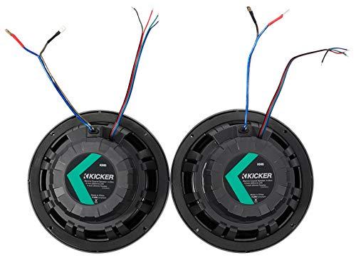 KICKER (1) Pair Kicker 45KM84L 8\" 600 Watt Boat Speakers LED\'s KM8 Bundle with (1) Rockville DMAC80B Dual 7.7\" Wakeboard Tower Speaker Enclosure and (1) 1.75\" Compatible with Polaris RZR Speakers (3 Items)