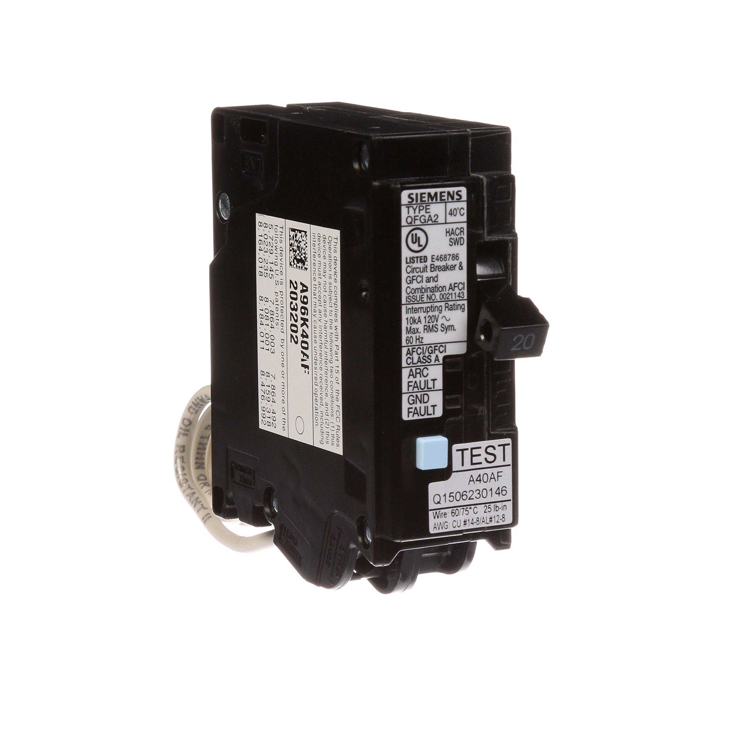 SIEMENS SIEMENS Q120DF 20-Amp Afci/Gfci Dual Function Circuit Breaker, Plug-in Load Center Style