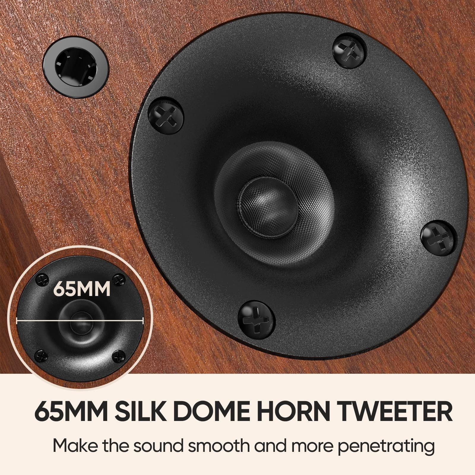 Saiyin Saiyin Bluetooth Bookshelf Speakers for Record Player, Powered Studio Monitor Speaker with 5.2 Inch Woofer, Horn Tweeter and Optical RCA Inputs, Subwoofer Line Out for Turnable.