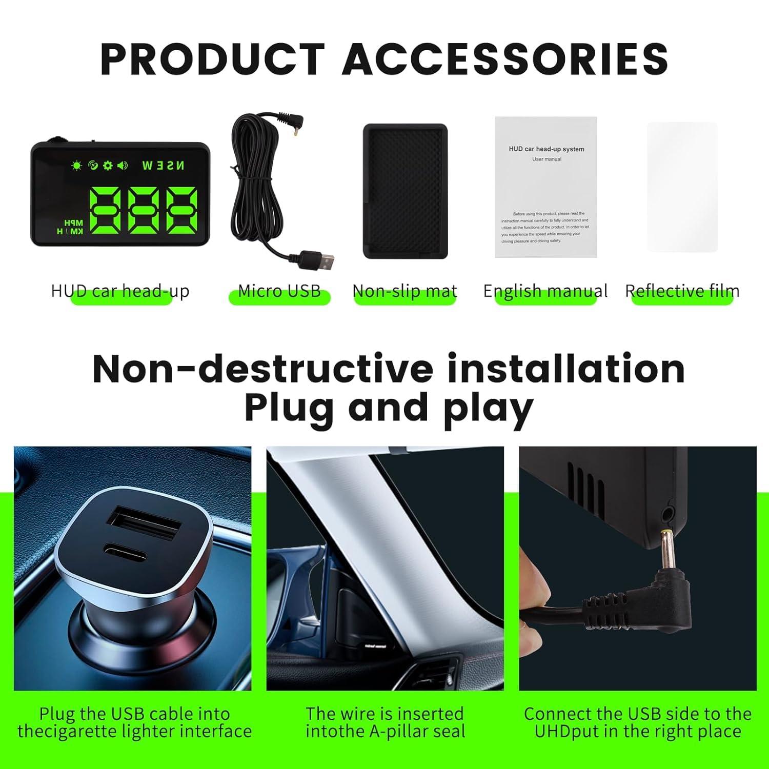 KUOWEIHUD KUOWEIHUD Heads up Display for Cars,Car HUD,Head up Display for Car,Car Speedometer Display,Automatic Brightness Adjustment,Speeding Alert,USB Cable Plug & Play