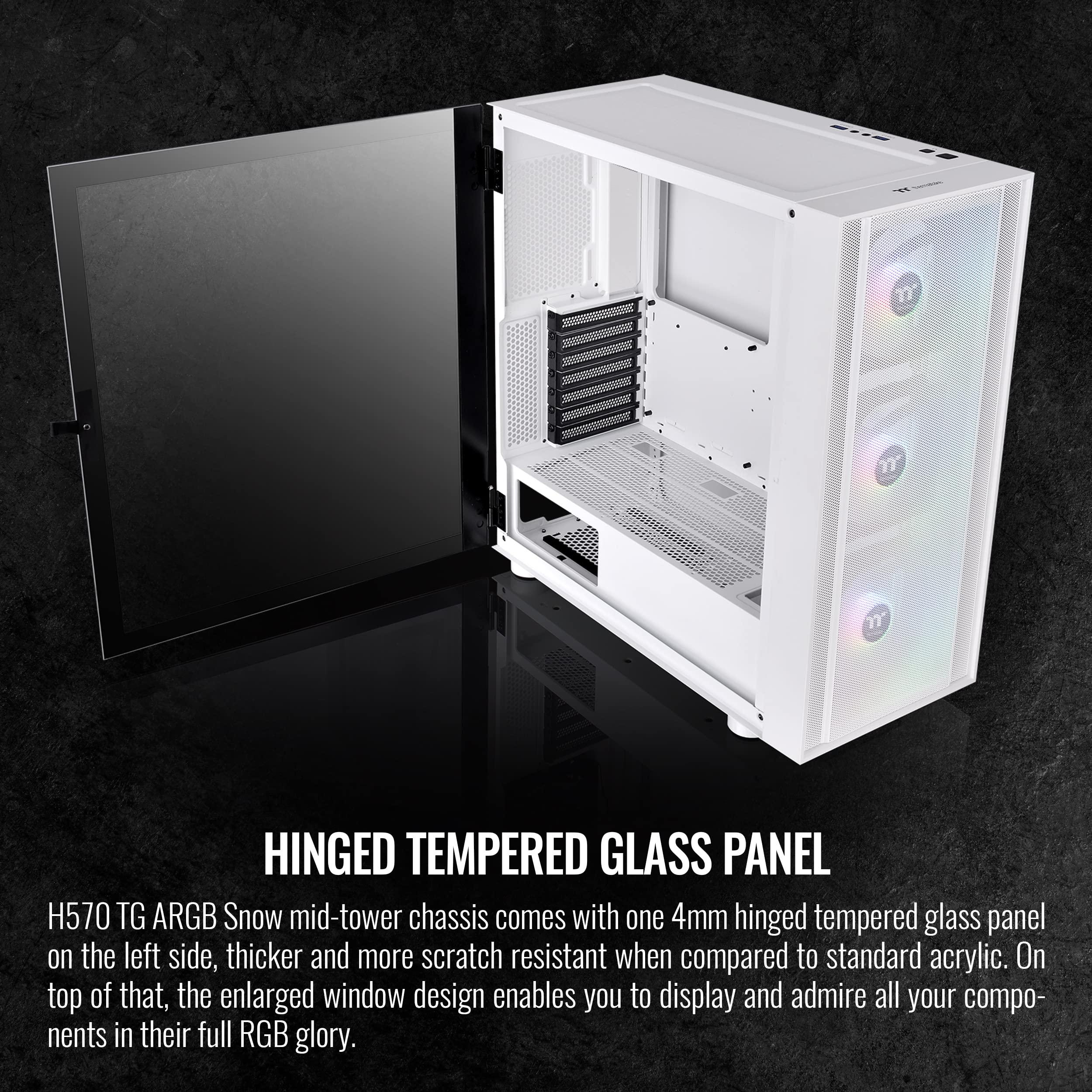 Thermaltake Thermaltake H570 TG ARGB Snow ATX Tempered Glass Mid Tower Computer Chassis with Three 120mm ARGB Lite Front Fan & Mesh Front Panel CA-1T9-00M6WN-01