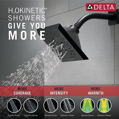 DELTA FAUCET Delta Faucet 5-Spray H2Okinetic Raincan Shower Head, Black Showerhead, Square Shower Head, Delta Shower Head, Water Saving Shower Head, Matte Black 52664-BL