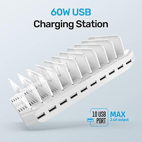 Unitek Unitek Multi Charging Station, 10-Port USB Charger for Multiple Device with SmartIC Tech and Adjustable Dividers, Organizer Stand Compatible with iPad, Tablet, Kindle, iPhone