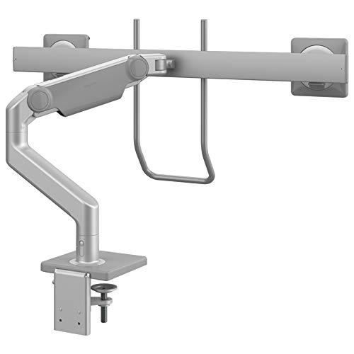 Humanscale Humanscale M8.1 Adjustable Dual Monitor Arm with Crossbar and Handle Two-Piece Clamp Mount Base Silver with Gray Trim - M81CMSBHG