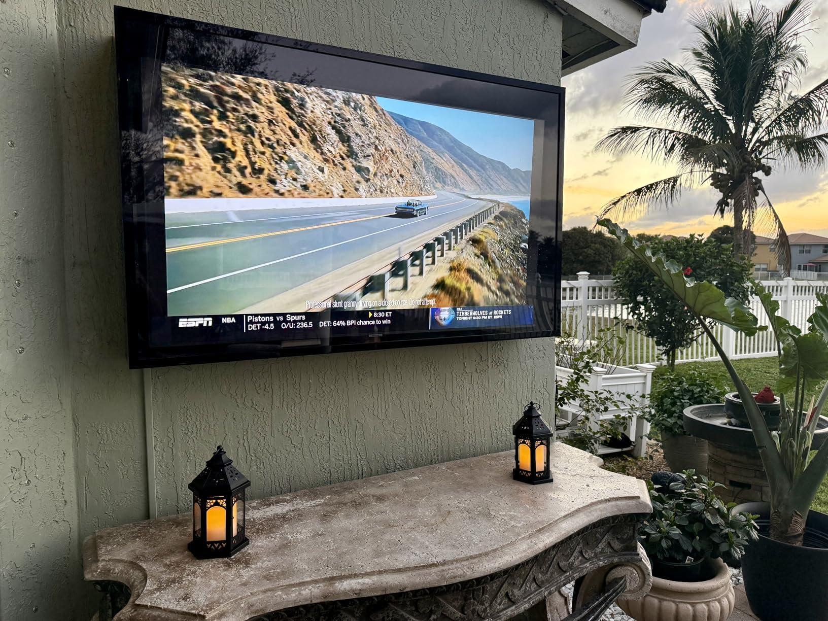 acrtmatic acrtmatic Weatherproof Outdoor TV Cover with lock, Hard and Durable, Clear Television Enclosure for 40-43 inch Screens for Outside (Right Door), with TV Bracket Included.