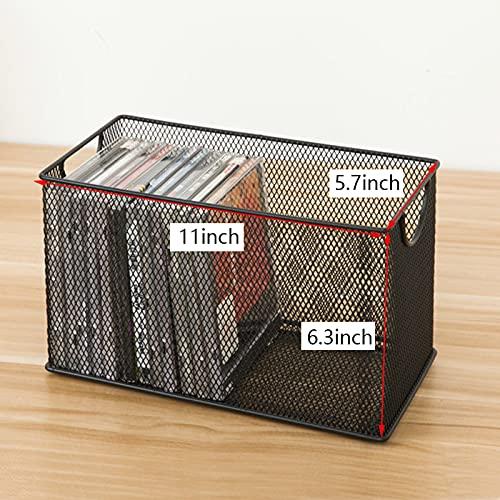 DCFV Metal Wrought Iron Metal Mesh CD Storage Boxes DVD/BluRay/Games Desktop Magazine Toy Household Debris Finishing Rack (Color : Black)
