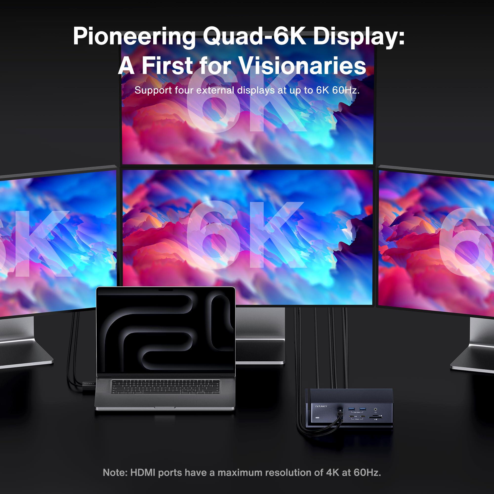 IVANKY iVANKY FusionDock Max 1 Dual Thunderbolt 4 Chips, 20-in-1 Quad 6K@60Hz Monitor MacBook Docking Station, 40Gbps Dock for Mac M1/M2/M3/M4 Pro/Max, 2HDMI 2.0, 96W PD, 10Gbps USB, 2.5 GbE, SD/TF 4.0