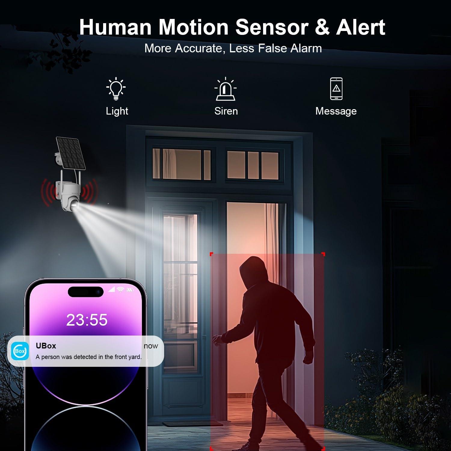 HOSAFE.COM Security Cameras Wireless Outdoor, WIFI Cameras for Home Security, Wireless Outdoor Security Camera Solar Powered, 360 Camera with PTZ, PIR Sensor, 2K HD Color Night Vision, SD/Cloud, IP66 Waterproof