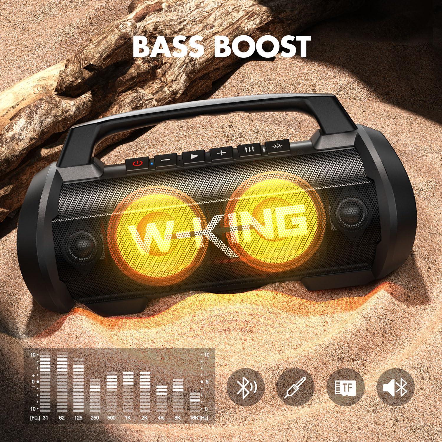W-KING W-KING 70W(120W Peak) Portable Bluetooth Speaker with Wireless Microphone, Waterproof Bluetooth Speakers with Subwoofer Outdoor Speakers Bluetooth Wireless Loud/Deep Bass/DSP/Stereo Pairing/Power Bank