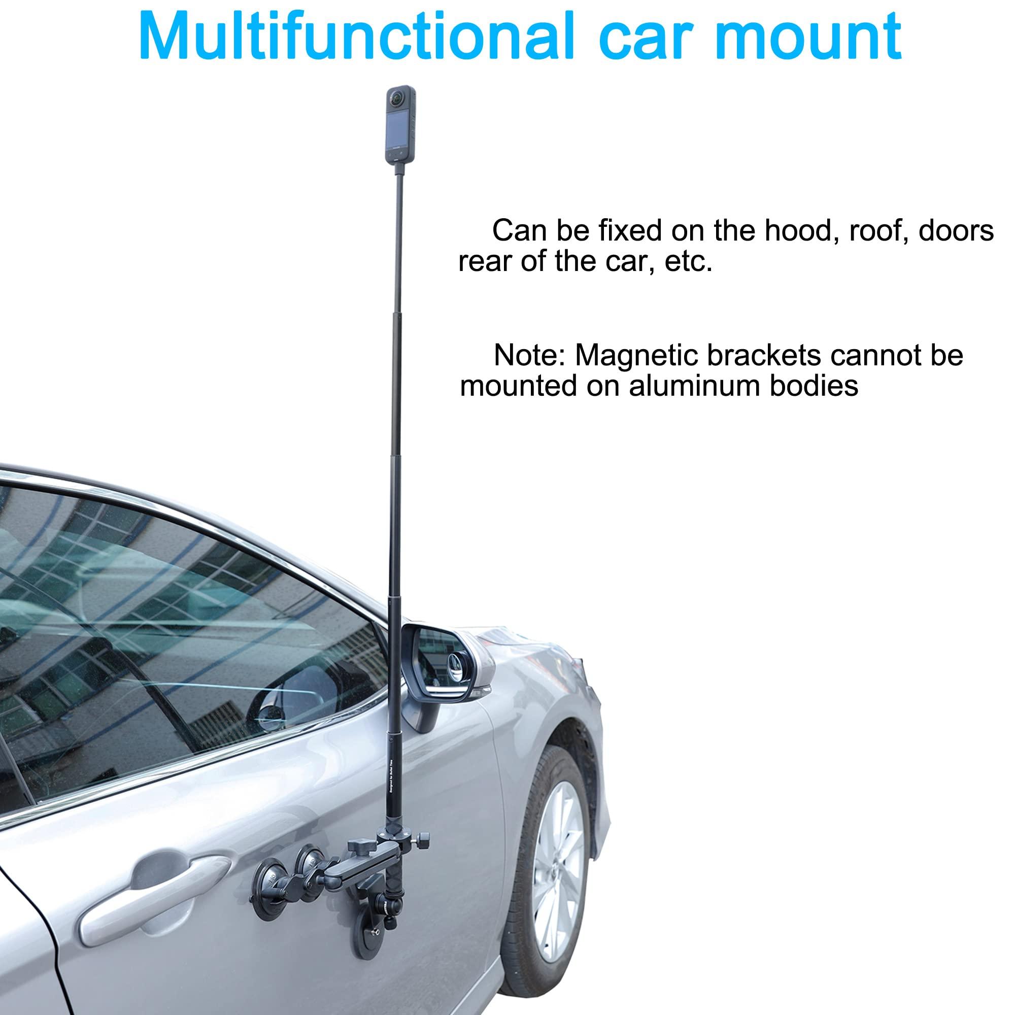 PellKing PellKing Car Mount Kit for Insta360 Camera, 4in1 Suction Cups Magnetic Mount with 114cm Invisible Selfie Stick for Insta360 X4,X3,X2,X,GO 3,ONE RS,R,ONE RS 1-inch 360 Camera