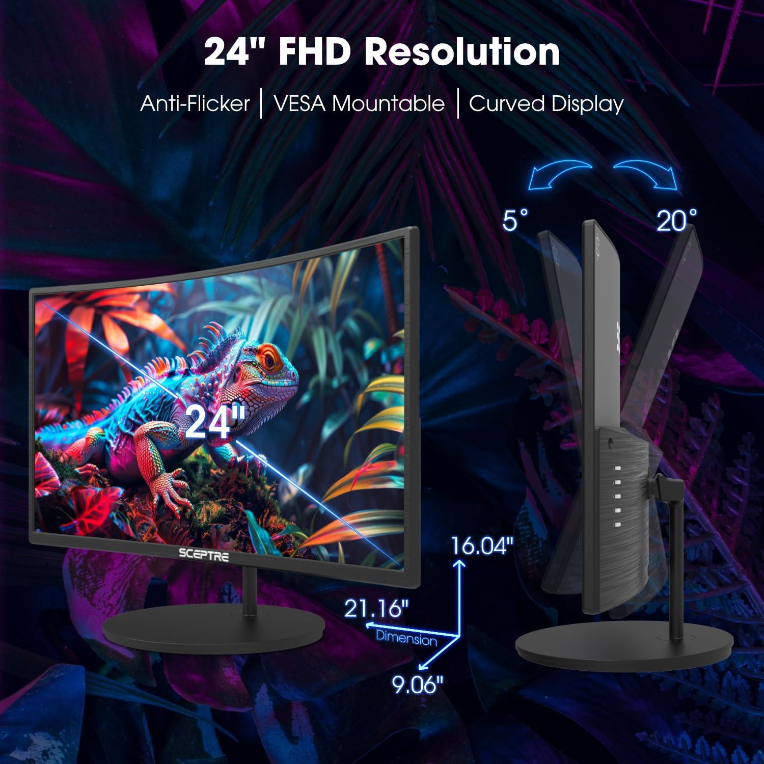 Sceptre Sceptre 24-inch Curved 100Hz Gaming Monitor HDMI x2 VGA 100% sRGB Eye-Care, Build-in Speakers Machine Black 2024 (C248W-1920RNR Series)