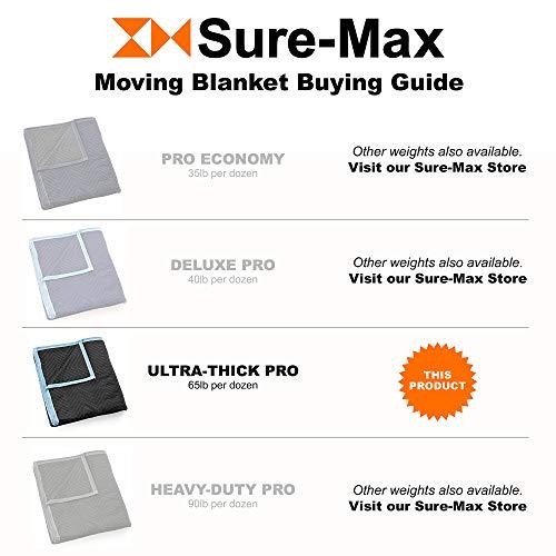 Sure-Max Sure-Max 12 Heavy-Duty Moving & Packing Blankets - Ultra Thick Pro - 80" x 72" (65 lb/dz weight) - Professional Quilted Shipping Furniture Pads Black