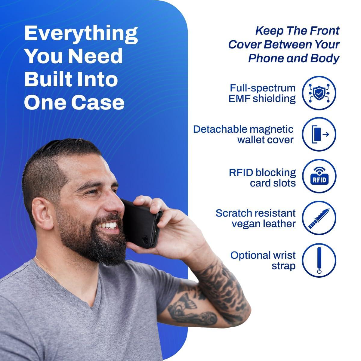 DefenderShield DefenderShield EMF Protection & 5G Anti Radiation iPhone 13 Pro Max Case - RFID Blocking EMF Shield Detachable Wallet Case Black