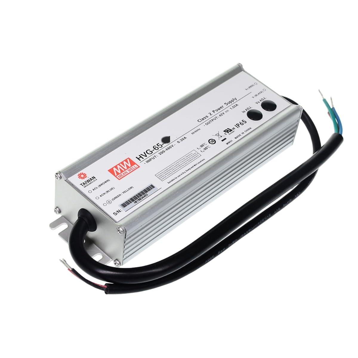 MEANWNVV Mean Well HVG 65W 42V 1.55A LED Driver HVG-65-42B AC-DC Constant Current Voltage Switching Power Supply Converter Transformer with IP67, PFC, 3 in 1 Dimming