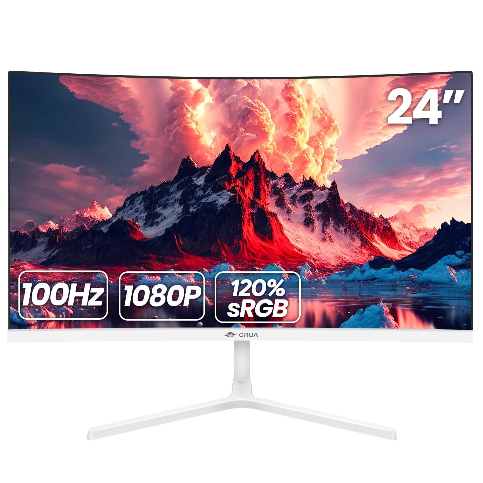 CRUA CRUA 24 Inch Curved Monitor, FHD(19201080P) 100HZ 99% sRGB Computer Monitors, Narrow Bezels on Three Sides, Blue Light Filter PC Monitor for Home, Office and Dormitory(HDMI, VGA)-White