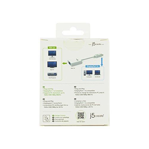 j5create j5create DisplayPort to VGA Adapter- 4K 1080p @ 60 Hz | 1.62 Gbps and 2.7 Gbps | Compatible with Apple iMac or MacBook, PC, HDTV, Projectors and More