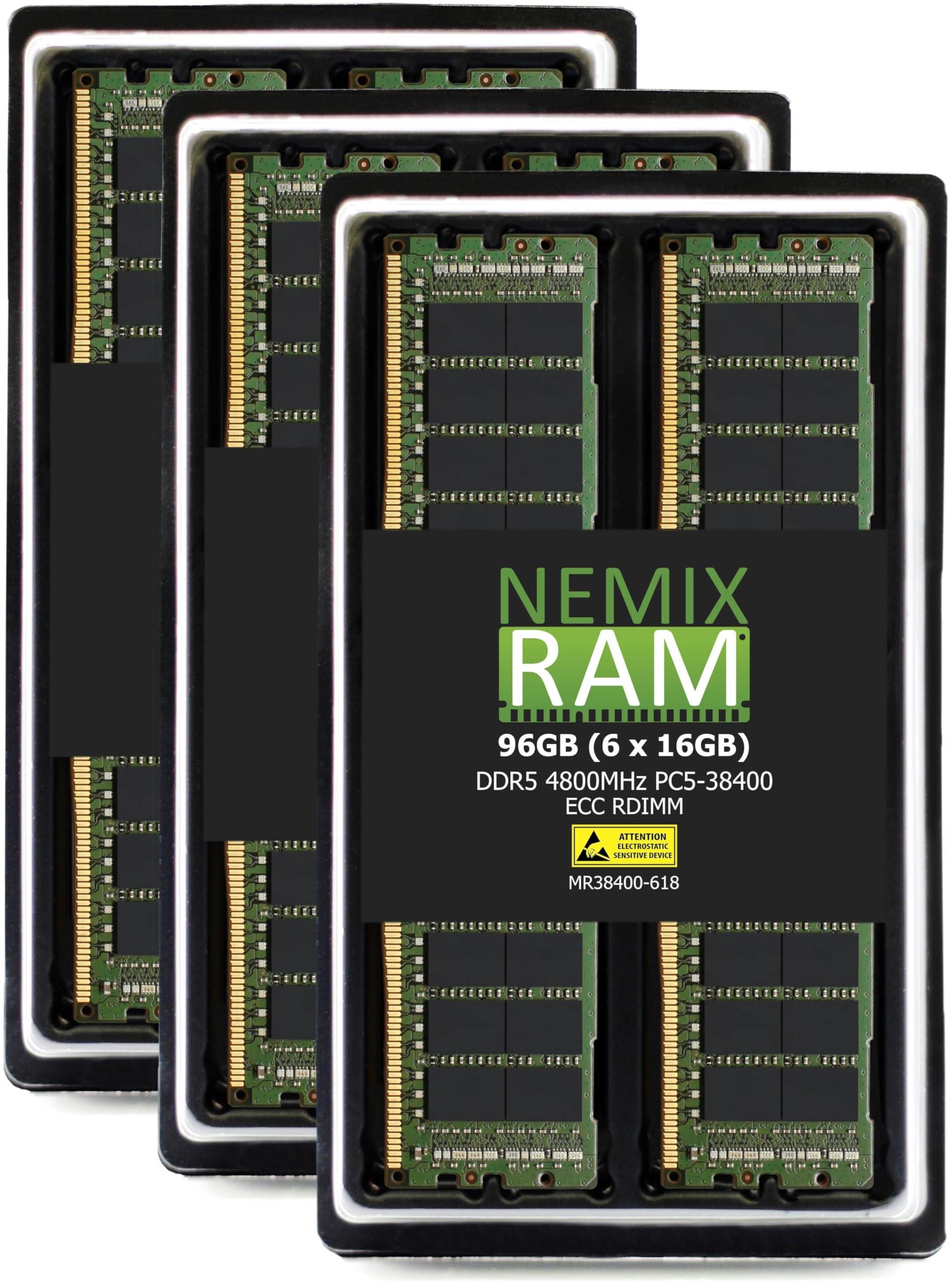 NEMIX RAM NEMIX RAM 96GB (6X16GB) DDR5 4800MHZ PC5-38400 1Rx8 1.1V CL40 288-PIN ECC RDIMM Registered Server Memory KIT Compatible with SUPERMICRO X13SET-G | X13SET-GC Motherboard