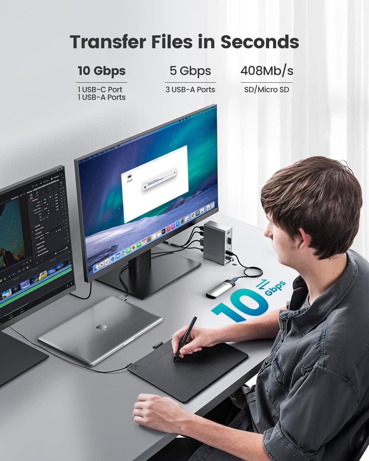 GIISSMO MacBook Pro Docking Station, 14-in-2 Dual USB C Docking Station Dual Monitor for MacBook Pro (Not M1) with Dual 4K HDMI 60Hz, 10Gbps USB A/C,3 USB 3.0,2USB 2.0 RJ45, Audio, SD/TF Slots, 100W PD