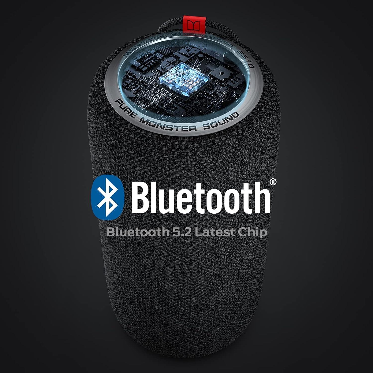 Monster Monster S310 Upgraded Bluetooth Speaker, Portable Bluetooth Speaker, 30W True Wireless Stereo Pairing Deliver Dynamic Sound, IPX6 Waterproof, Bluetooth 5.2 Built-in Mic, 24H,for Family Outdoor Black