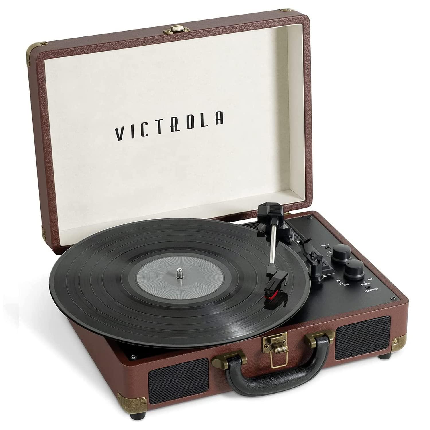 Victrola Victrola Vintage 3-Speed Bluetooth Portable Suitcase Record Player with Built-in Speakers | Upgraded Turntable Audio Sound|Dark Brown, Model Number, Model Number: VSC-550BT-DBR