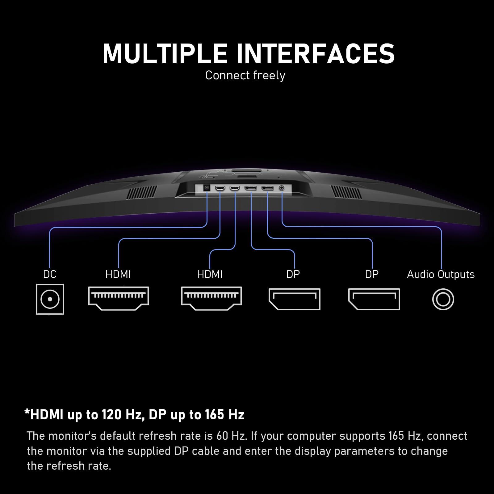 Gawfolk Gawfolk 32-inch PC Screen,2K QHD(25601440P),165Hz Curved Gaming Monitor, 1msFreeSync, 98% sRGB178 Wide Viewing AngleDisplayPortHDMI, Wall Mount Compatible 100 * 100MM Wall - Black