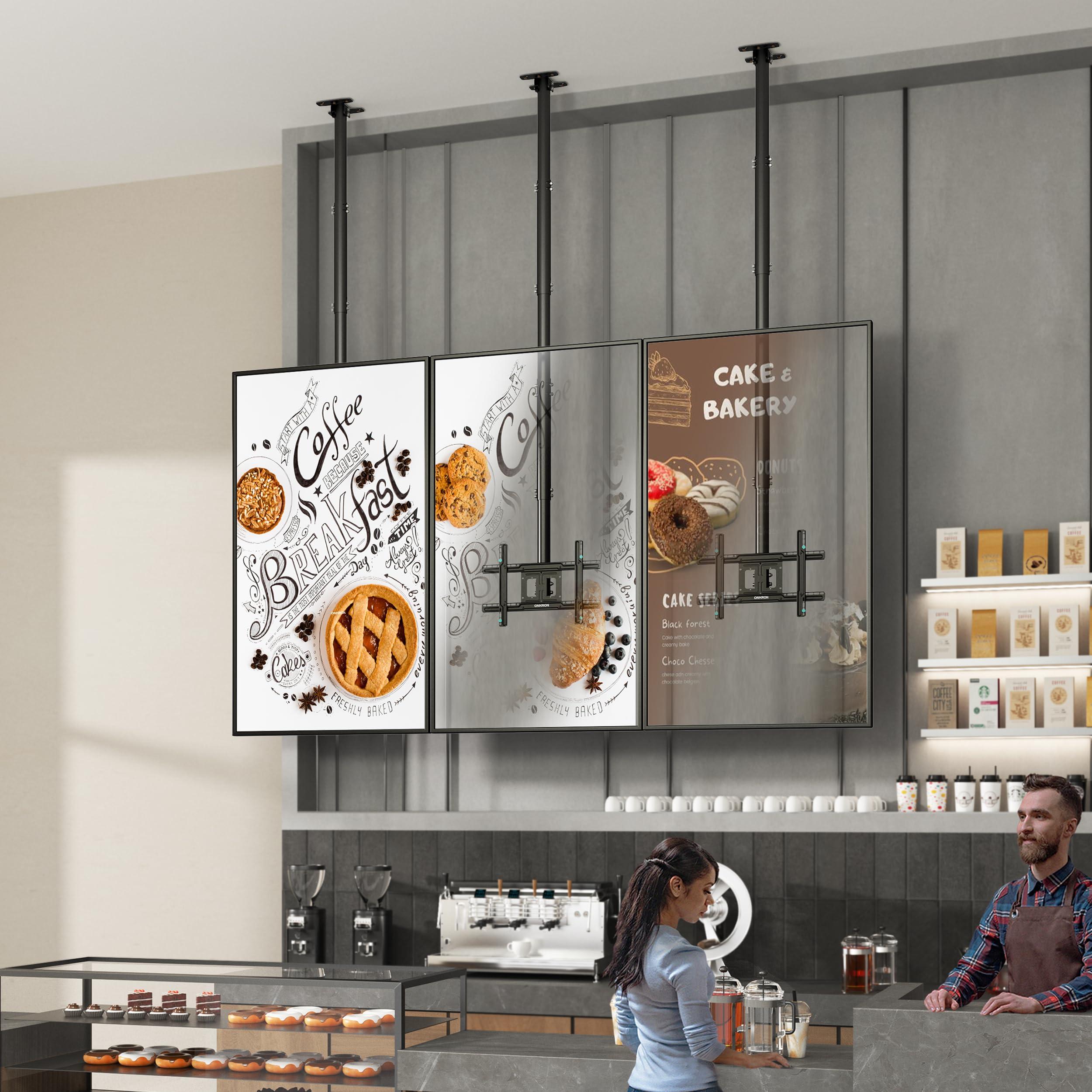 ONKRON ONKRON TV Ceiling Mount for 32-80 Inch Screen up to 150 lbs, Full Motion Ceiling TV Mount Swivel and Tilt max 600x400 VESA Long & Height Adjustable TV Mount Ceiling/Ceiling Mount TV Bracket Black