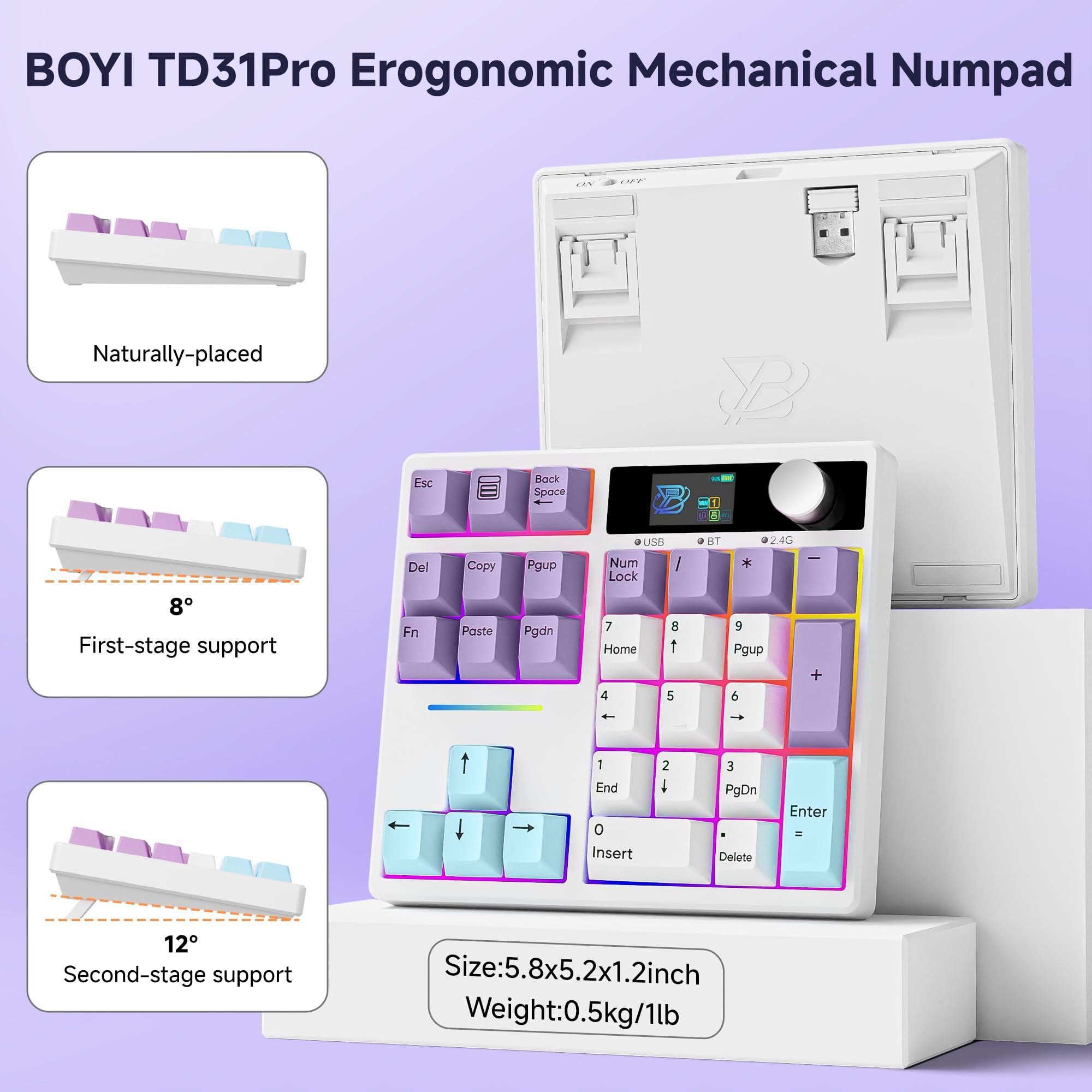 BOYI BOYI 66Pro 65% Mechanical Keyboard+31 Numpad+Matcha Keycaps with Screen Comb,Compact Gaming Keyboard for Win&Mac