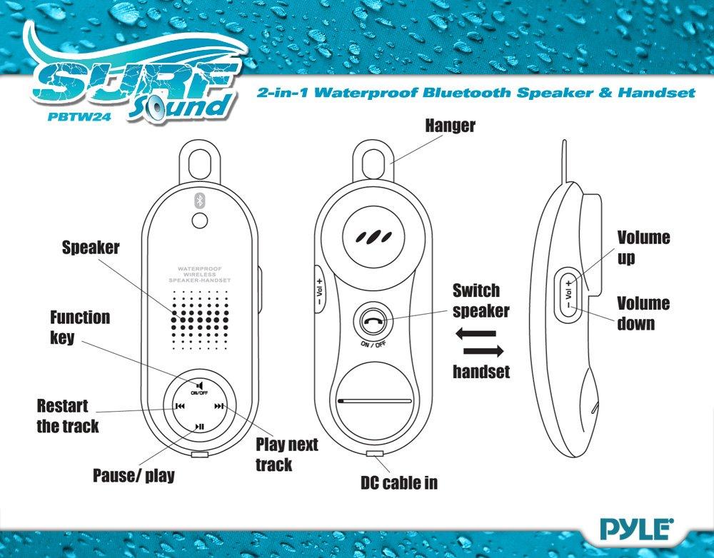 Pyle Pyle Portable Wireless Waterproof Handset Speaker - Bluetooth Compatible Rechargeable Battery Powered Shower Outdoor Loud Speaker w/ Microphone - USB Charger - iPhone, Android - Pyle PBTWP24BK (Black)