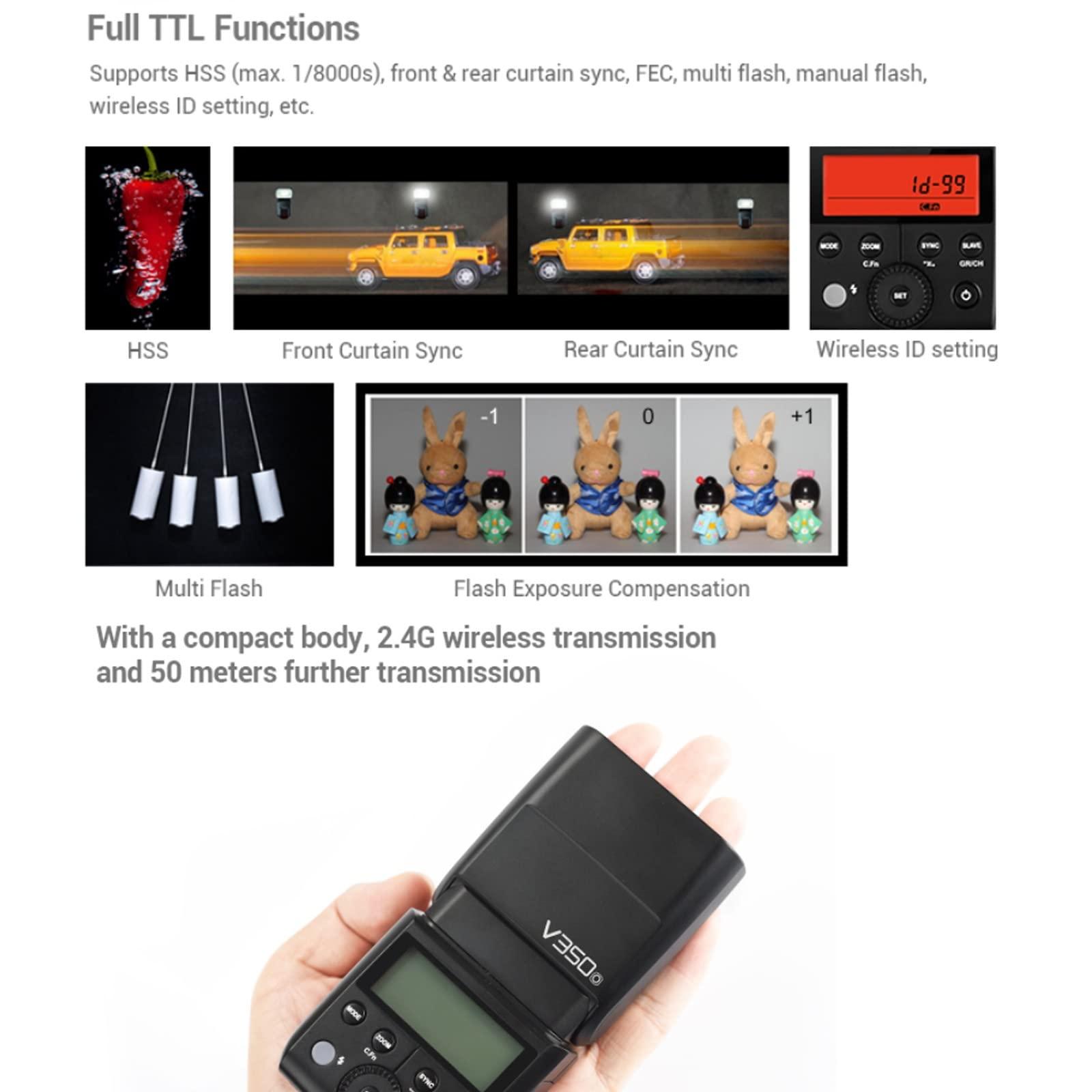 GODOX Godox V350O TTL Flash for Olympus Panasonic GN36 1/8000s HSS Camera Flash w/ 2000mAH Battery 500 Times Full Power Flash 0.1s-1.7s Recycle Time for Olympus Panasonic Camera (V350-O)