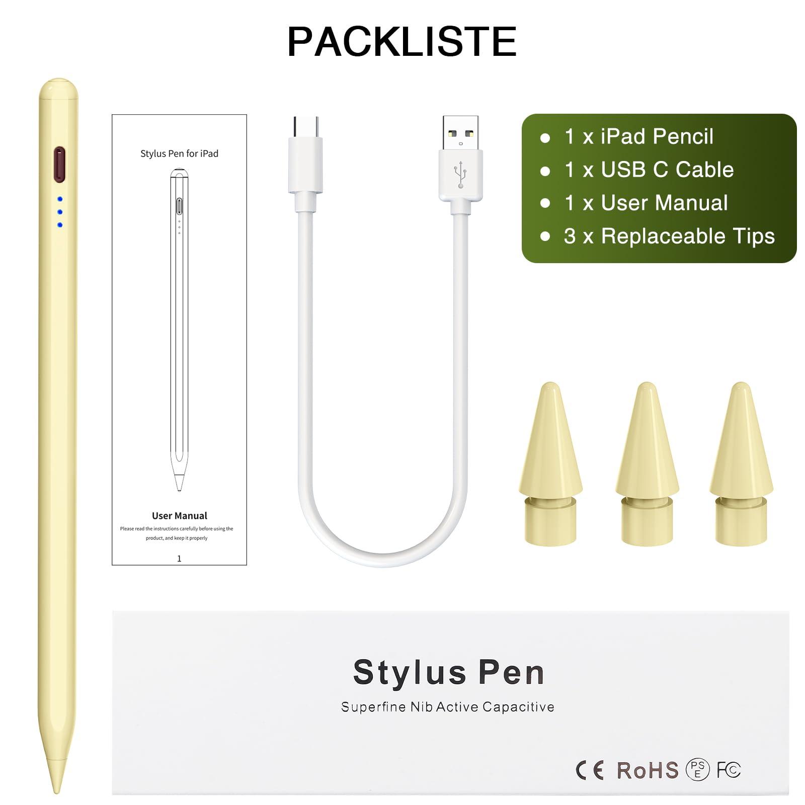 HATOKU Pen for iPad 2018-2025, HATOKU 15 Mins Fast Charging Pencil 1st Gen with Tilt & Palm Rejection Compatible with iPad Air 3/4/5/M2/M3, iPad Mini 5/6, iPad 6/7/8/9/10/11, iPad Pro 11"/12.9"/M4 (Yellow)