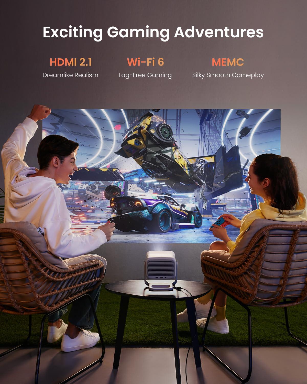 JmGO JMGO N1 Portable Projector 1080P FHD, 4K Supported, 150\" MALC Triple Laser 3D Movie Projector for Home Theater Outdoor, Gimbal Auto Image Correction, 750 Lumens, 2x5W Dynaudio Speakers, Android TV 11