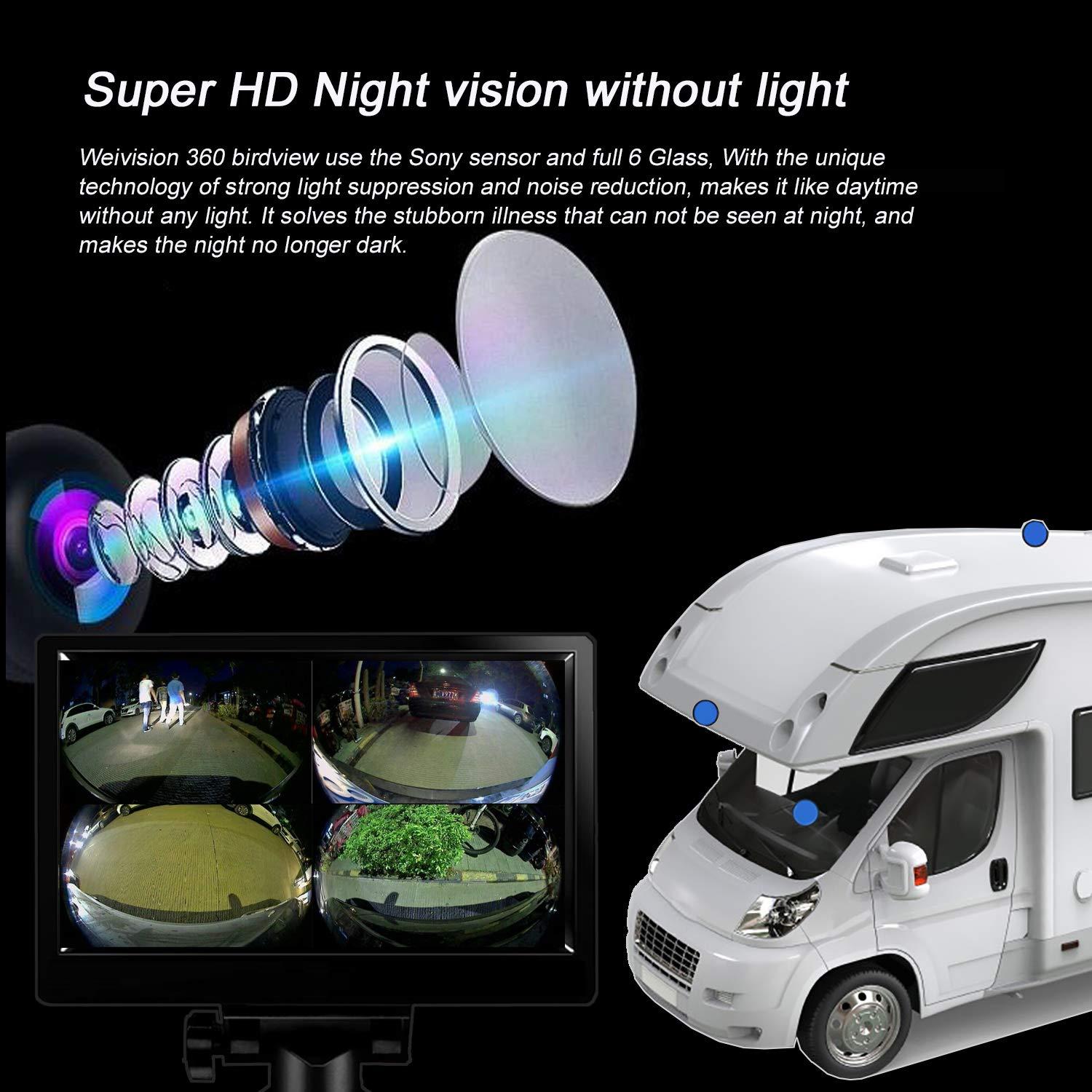 weivision Weivision 1080P FHD 360 Degree Bird View Surround Panoramic View Car Vihicle DVR Camera System Kit for Fire Engine/Bus/School Bus/Truck/Semi-Trailer/Box Truck/RV + 7inch HD Display