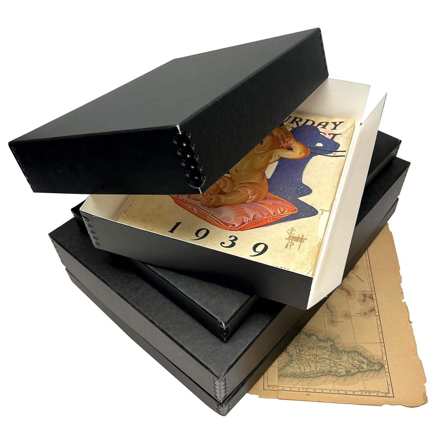 Lineco Lineco Museum Archival Storage Box, 8.75x10.75x1.5 in. Drop Front Design. Acid-Free with Metal Edge. Organize Photos, Pictures, Prints, Documents, Crafts, DIY. Black, 2 Pack