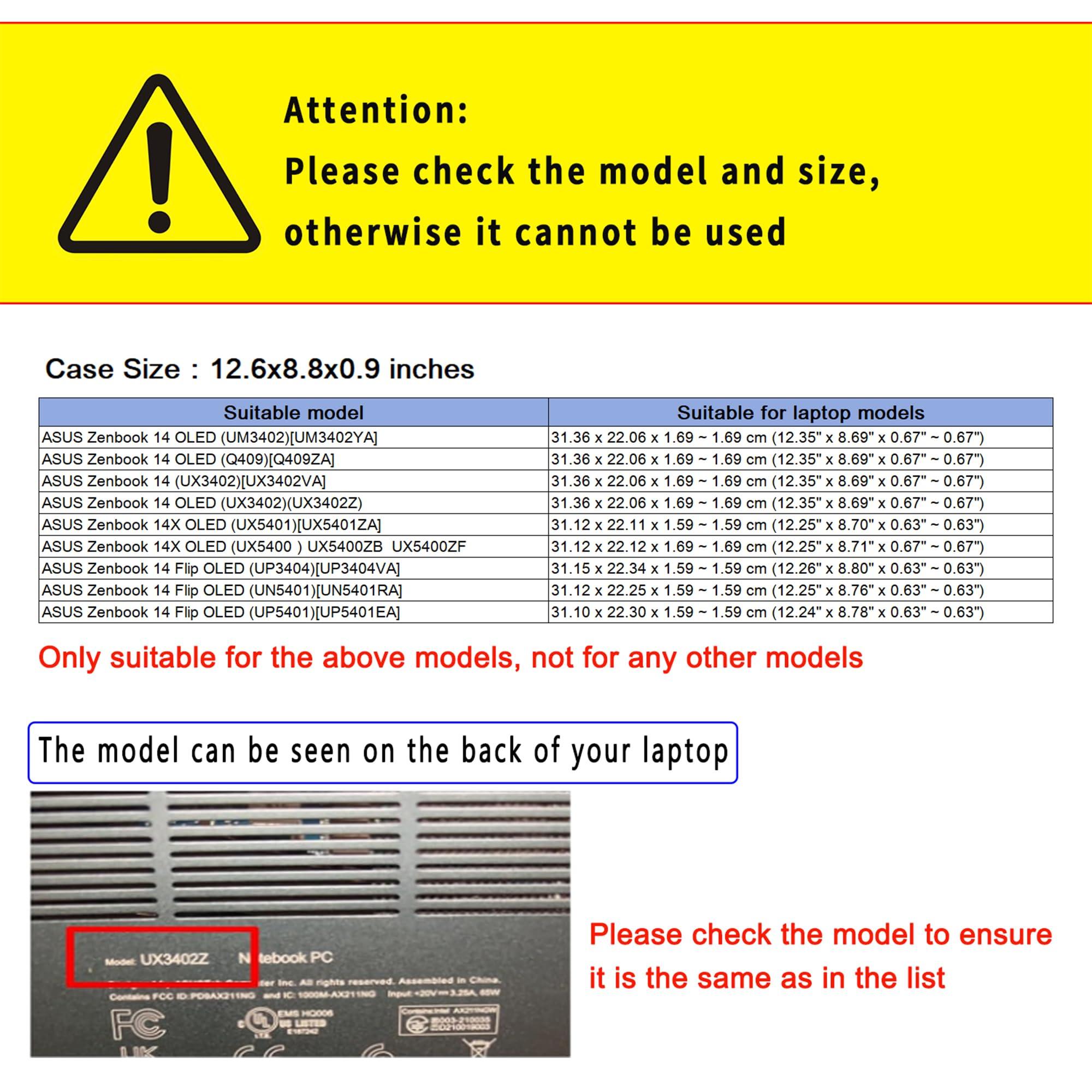 forubar Laptop Case Cover for 14\'\' Asus Zenbook 14 OLED & 14X OLED & 14 Flip OLED Notebook Sleeve[Please Check The Model]PU Leathe Bag Protective Shell with Pen Holder and Heat Dissipation Hole (Dark Grey)