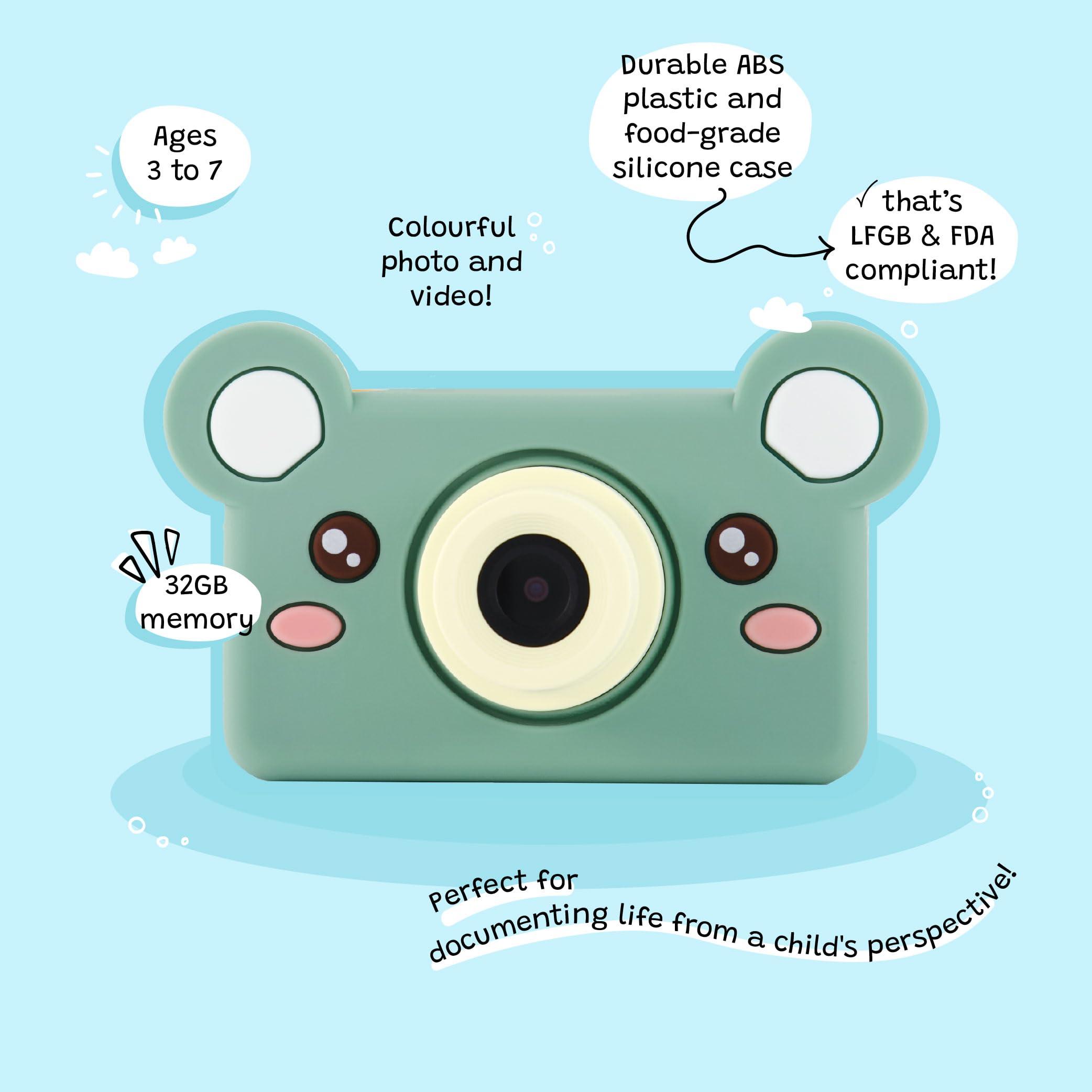 Kidamento Kidamento Kids Digital Camera & Video Camcorder, Soft BPA-Free Silicone Casing, 32GB Memory Card - Model C - Mikayo The Bear