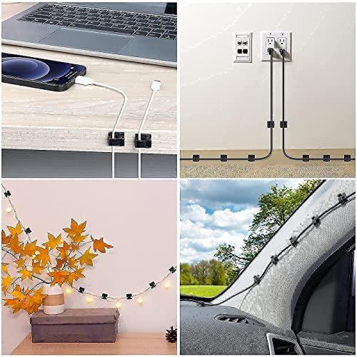 TidyHelper Cable Clips (120 PCS), 50 PCS White Cable Clips Adhesive & 50 PCS Adhesive Cable Clips Black & 20 PCS Wire Clips with Nail, Cord Clips Wire Holders for The Wall, Under Table Cable Management Clips