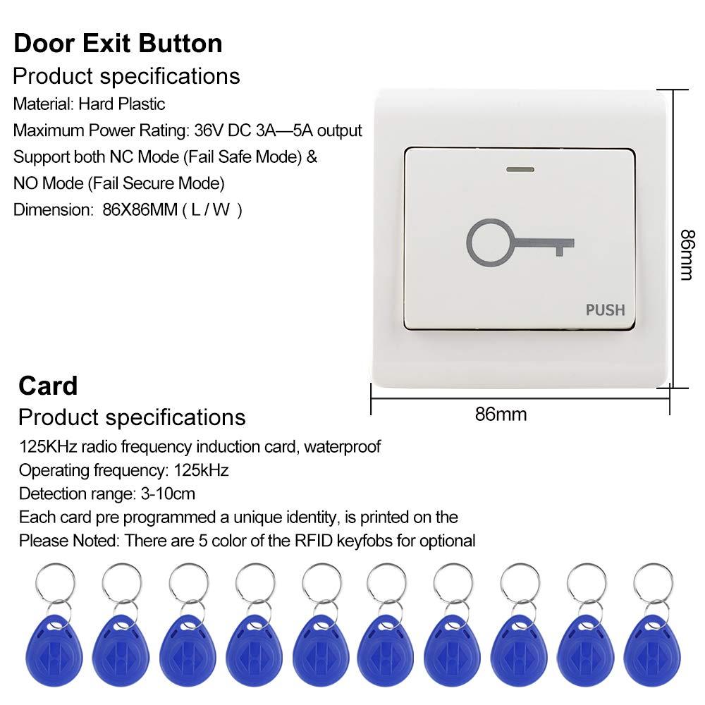 LIBO Smart Home LIBO Complete RFID Access Control System Fingerprint Access Controller Keypad, DC12V / 3A Power Supply Transformer, Electronic Bolt Lock with Exit Button, 125KHz ID Keyfobs for All Type of Doors