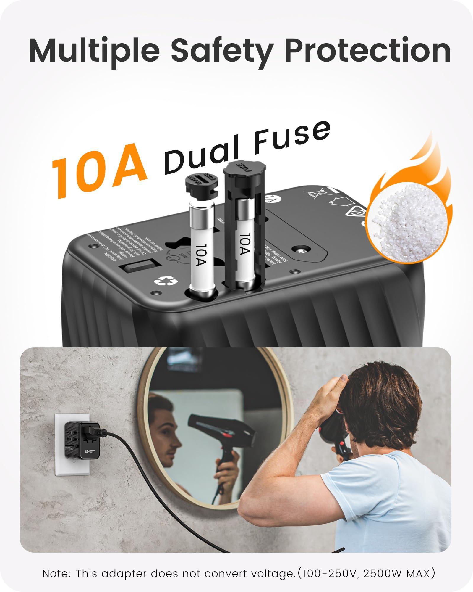 LENCENT LENCENT Universal Travel Power Adapter, International AC Plug Adaptor with 5.6A 3 USB C 2 USB A Ports Wall Charger Worldwide Travel Essentials for US to EU UK Ireland Australia (Type C/G/A/I) Black