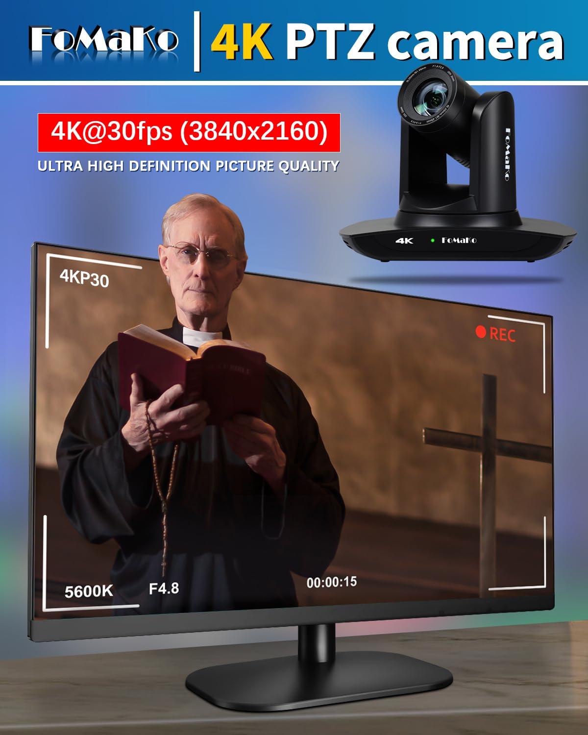 FoMaKo FoMaKo 4K PTZ Camera HDMI, AI Auto-Tracking, 4K 20X Optical Zoom, USB3.0 LAN HDMI PTZ Camera 4K for Church Worship Education Conference Events, K20UH