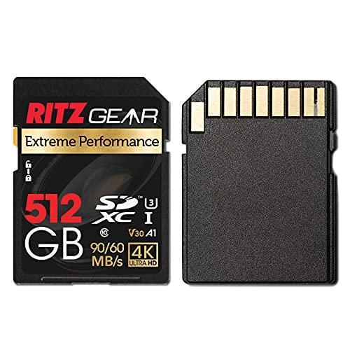 Ritz Gear RITZ GEAR Extreme Performance High Speed UHS-I SDXC 512GB 90/60 MB/S U3 A1 C10 V30 Memory Card (5 Units) Designed for SD Devices That can Capture Full HD, 3D, and 4K Video as Well as raw Photography