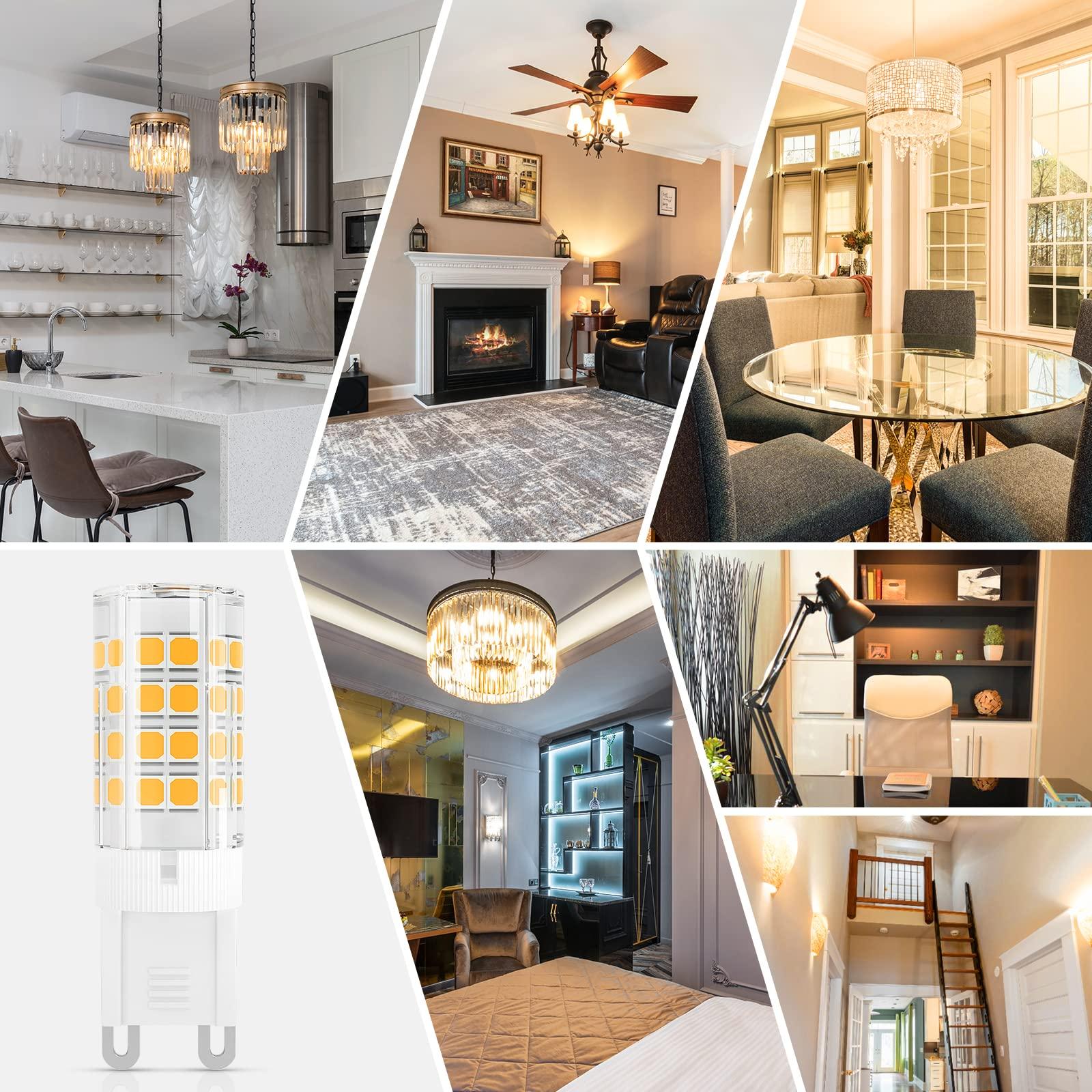 DiCUNO DiCUNO G9 LED Light Bulb 4W, 40W Halogen Replacement, Warm White 3000K, G9 Bi-Pin Ceramic Base, 120V, 450LM, Non-dimmable, for Chandelier Light, Pendant Light, 6-Pack