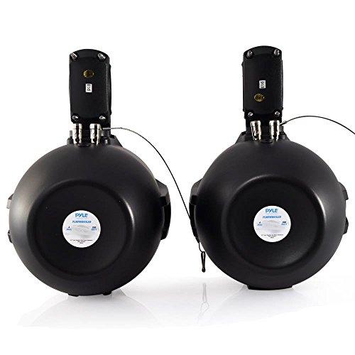 Sound Around Waterproof Marine Wakeboard Tower Speakers - 6.5” Dual Subwoofer Speaker Set and 1.0” Tweeters, LED Lights and 200 Watt Power - 2-way Boat Audio System with Mounting Bracket - PLMRWB65LEB (Black)