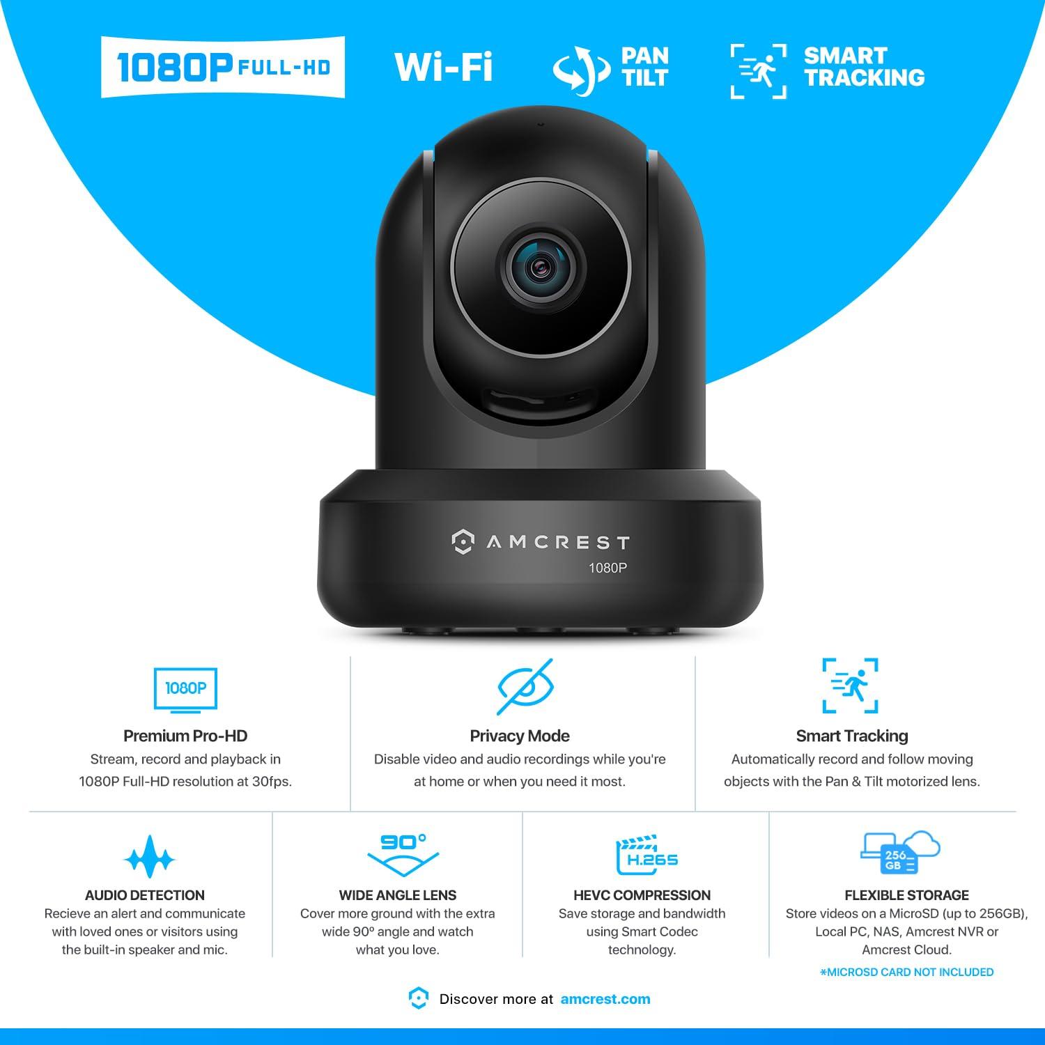 Amcrest Amcrest ProHD 1080P WiFi Camera 2MP (1920TVL) Indoor Pan/Tilt Security Wireless IP Camera IP2M-841B (Black)