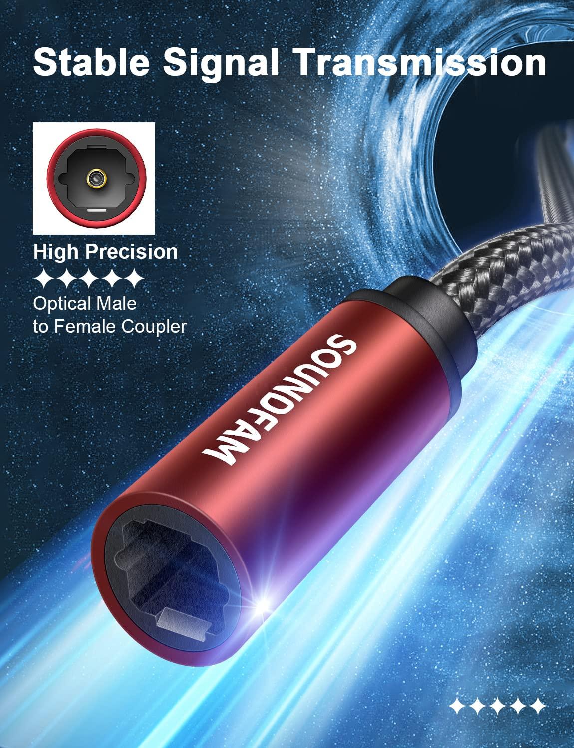 SOUNDFAM SOUNDFAM Optical Audio Cable Extension 6ft, TOSLINK Optical Extension Cable Male to Female Toslink Extension Adapter Cable for Soundbar TV - Wine Red