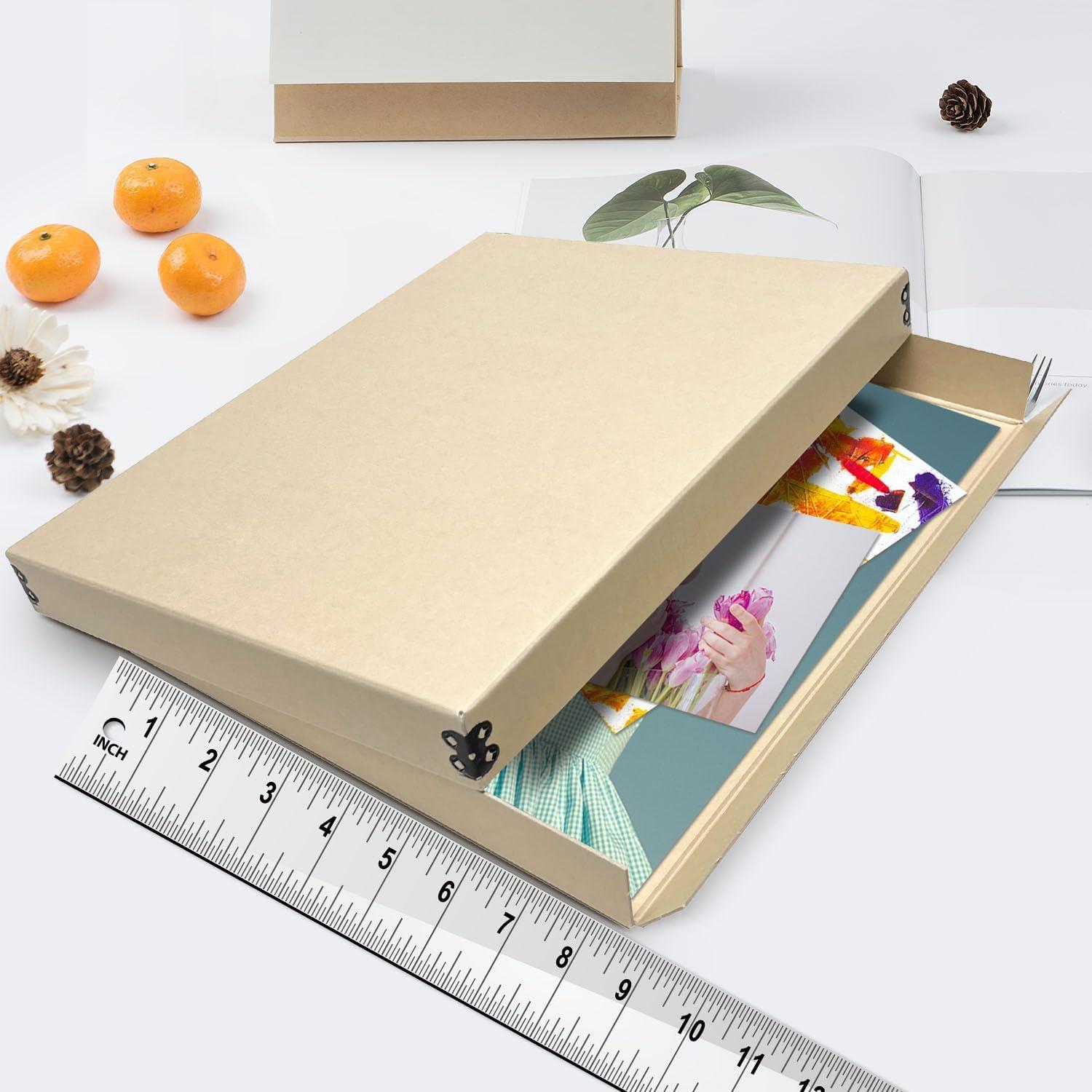 Lineco Lineco Museum Storage Box Tan, 8"x10"x1.5", Archival Boxboard, Drop-Front Design with Metal Edge. Organize, Store and Preserve Photographs, Prints, Documents, Art, Ephemera, Family Records