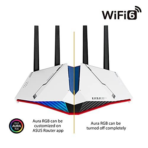 ASUS ASUS RT-AX82U AX5400 Dual-band WiFi 6 Gaming Router GUNDAM EDITION, Mesh WiFi, Lifetime Free Internet Security, Dedicated Gaming Port, Mobile Game Boost, MU-MIMO, Streaming & Gaming, AURA RGB lighting