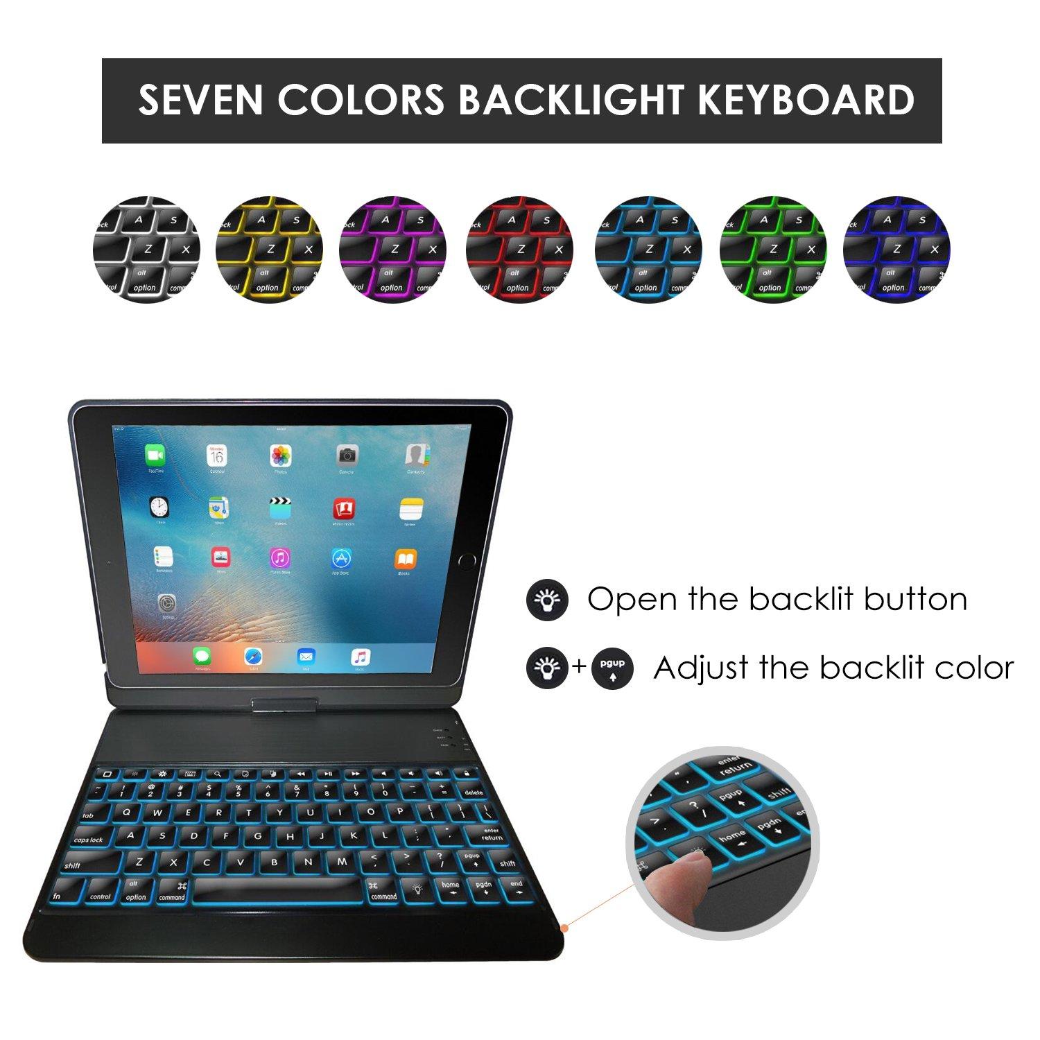 ProCase ProCase Keyboard Case for iPad 9.7 2018/2017 (Old Model), 360 Degree Rotation Swivel Cover Case with Wireless Keyboard for iPad 9.7 Inch 6th / 5th Gen/iPad Pro 9.7 2016, iPad Air 2/iPad Air 1-Black