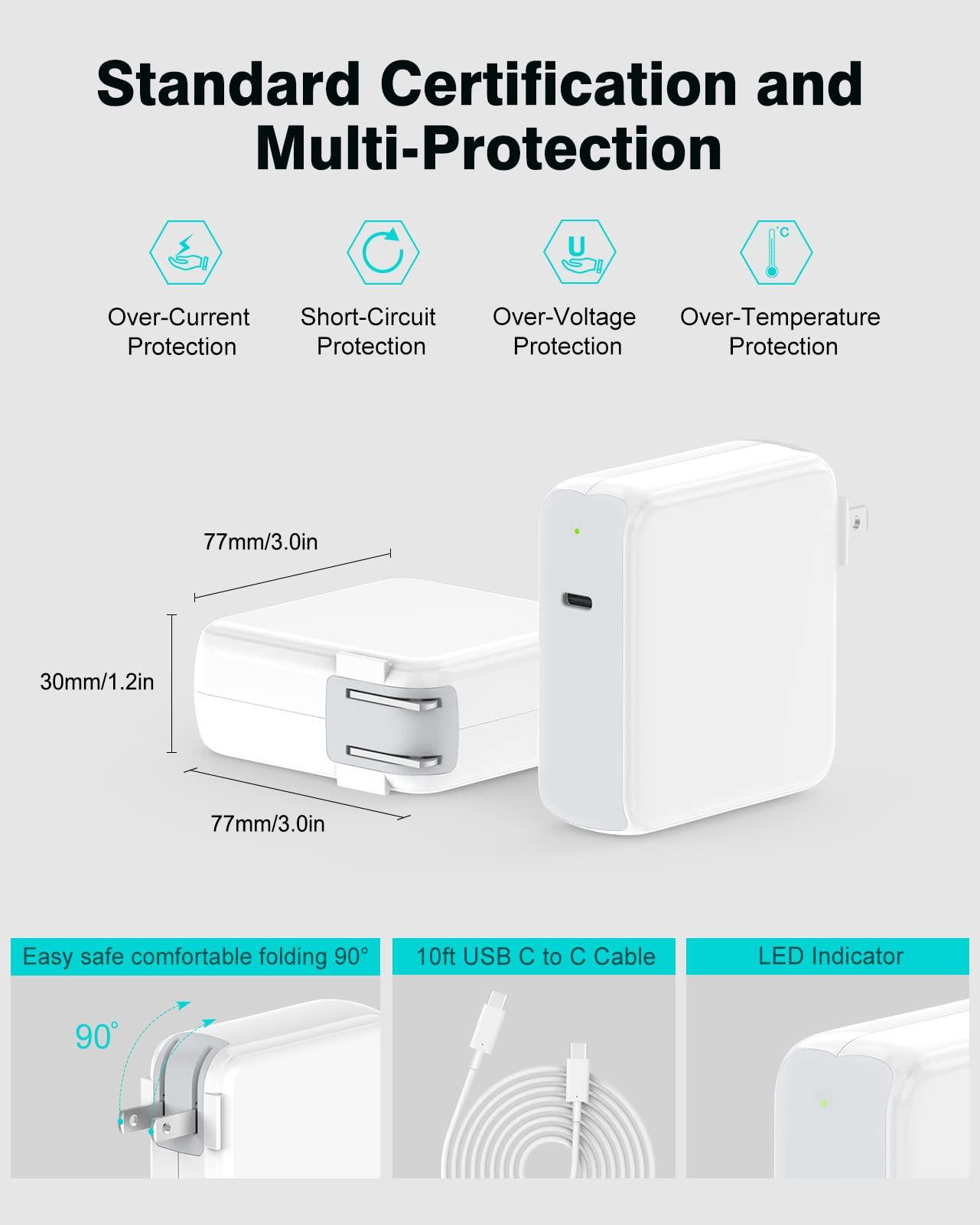 IFEART Charger for MacBook Pro 10FT, 96W USB C Charger Power Adapter for MacBook Pro 16, 15, 14, 13 inch 2024, 2023, 2022 2021, 2020, M1 M2 M3 MacBook Air, LED, 100W USB-C Cable Charging as Fast as MagSafe 3